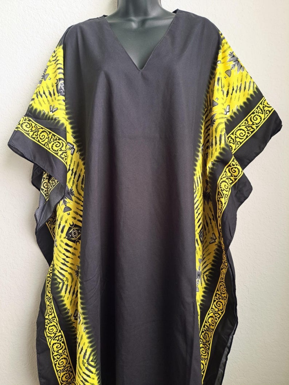 Goddess Black & Yellow V-Neck Beach Caftan - Picture 5 of 7